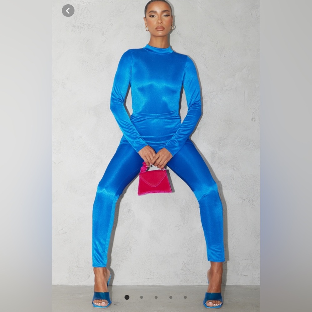 Bright blue high shine high waist leggings